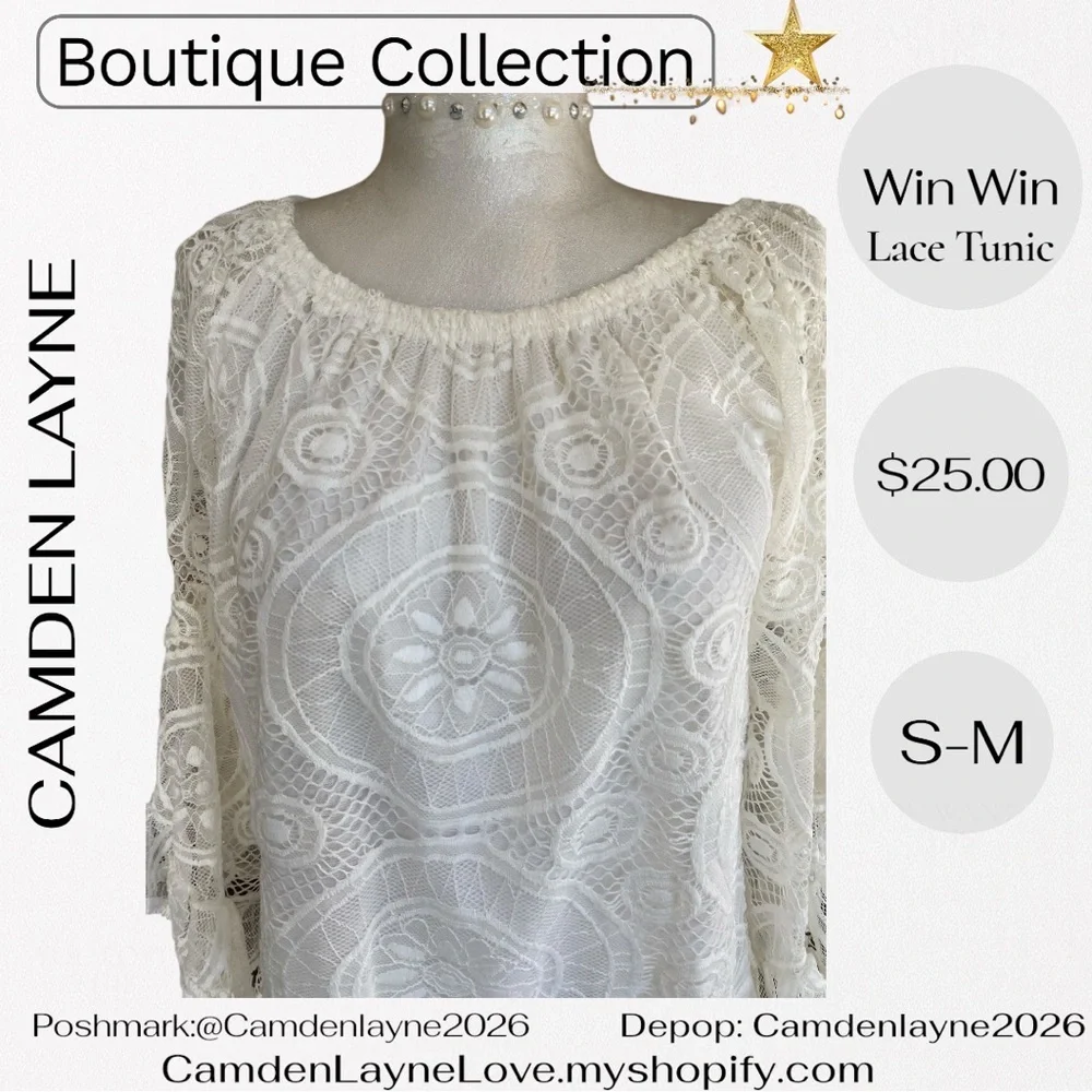 WinWin Lace Off-Shoulder Tunic Blouse - White - Picture 11 of 11